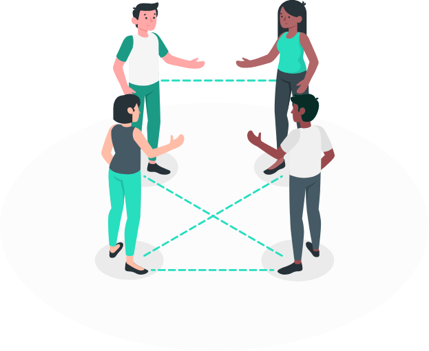 Illustration of people connected through peer support organizations